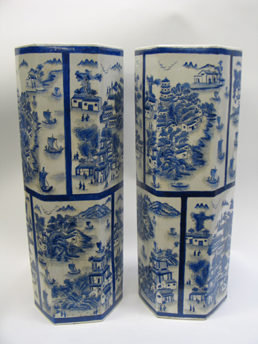 Appraisal: PAIR OF CHINESE PORCELAIN BLUE AND WHITE CANE UMBRELLA STANDS