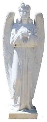 Appraisal: Large carved white marble sculpture Angel th c the figure