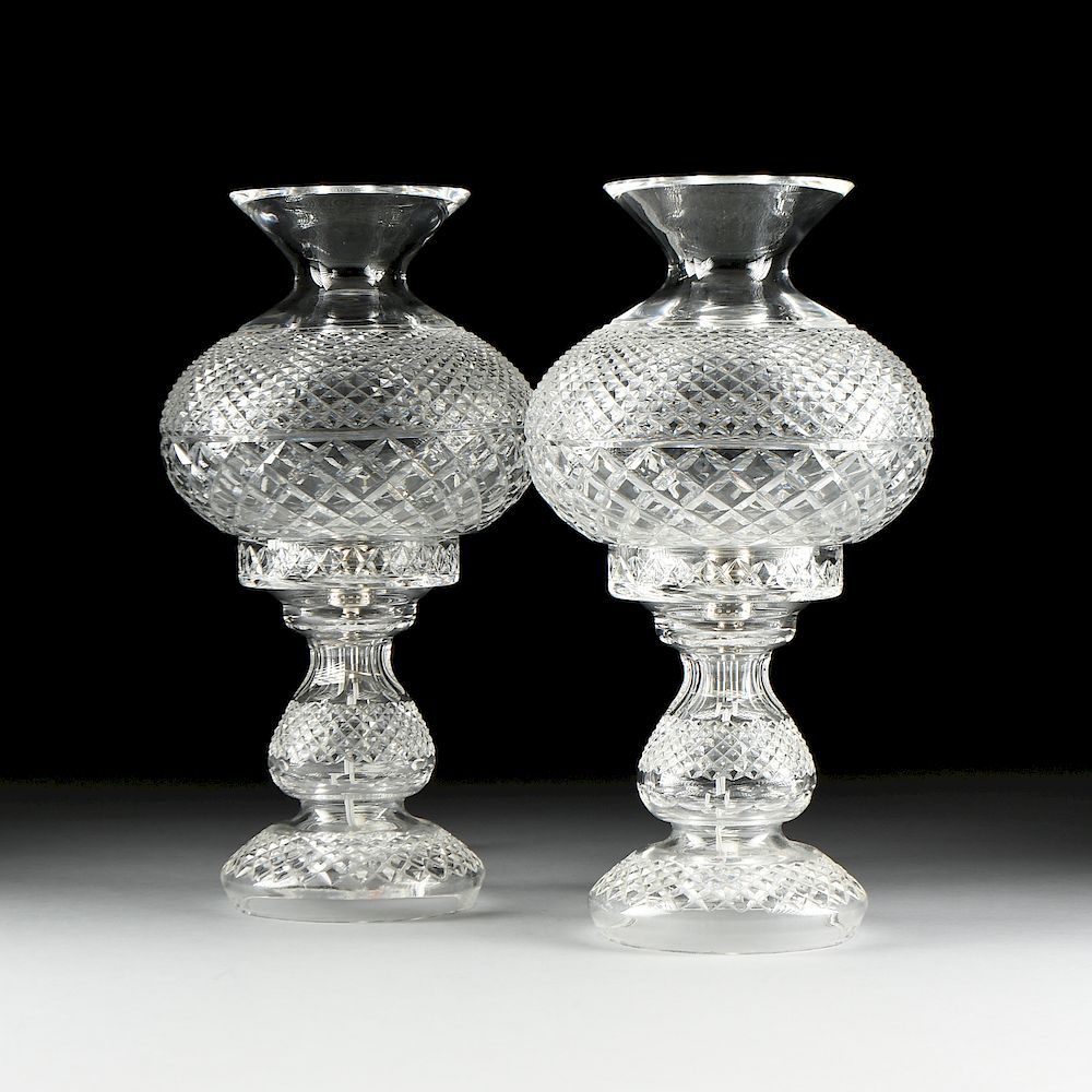 Appraisal: A PAIR OF WATERFORD CUT GLASS ORB LAMPS SIGNED LATE