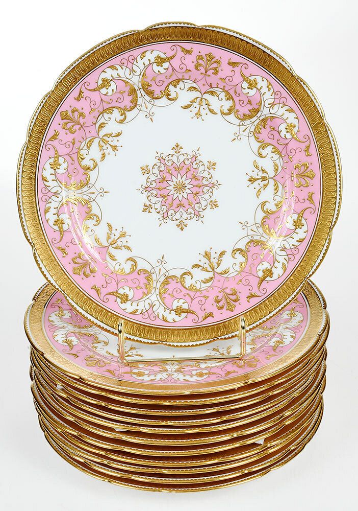 Appraisal: Mintons Pink and Raised Gilt Dessert Plates British pink and