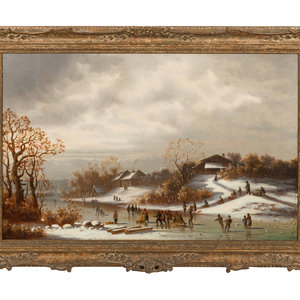 Appraisal: Hendrik Barend Koekkoek Dutch - Figures Ice Skating on a