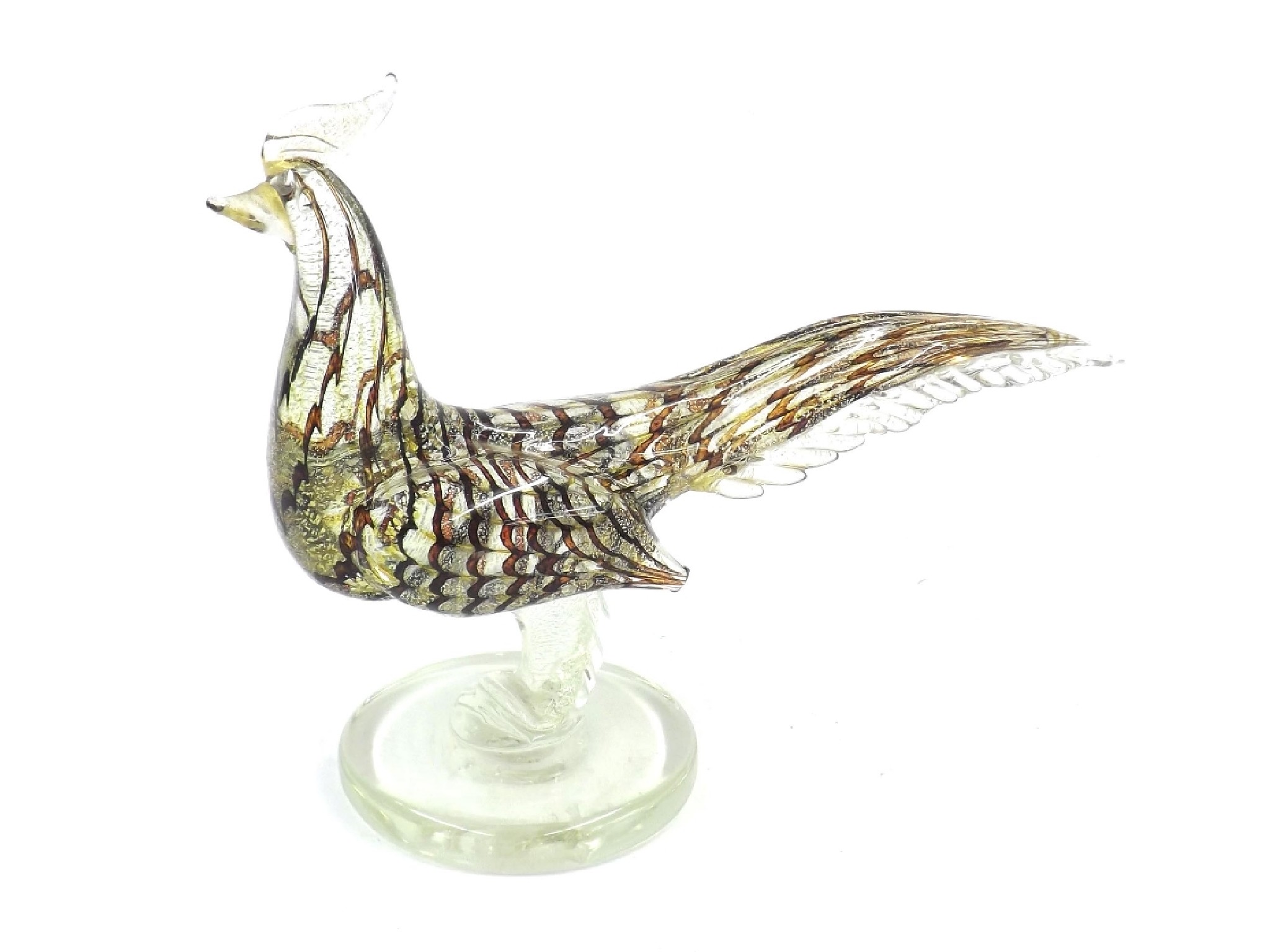 Appraisal: Murano glass bird with long tail and mottled brown and