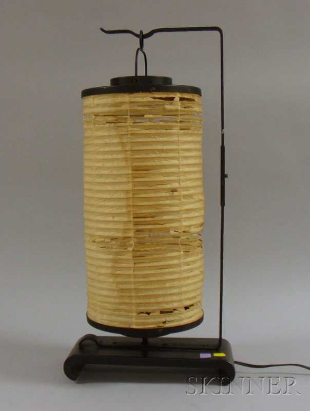 Appraisal: Japanese Paper Hanging Lantern on Iron Stand shade damaged overall