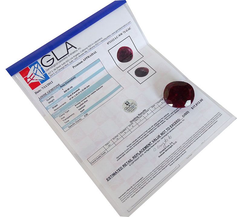 Appraisal: GLA Certified Oval Ruby cts GLA Certified Oval Ruby cts