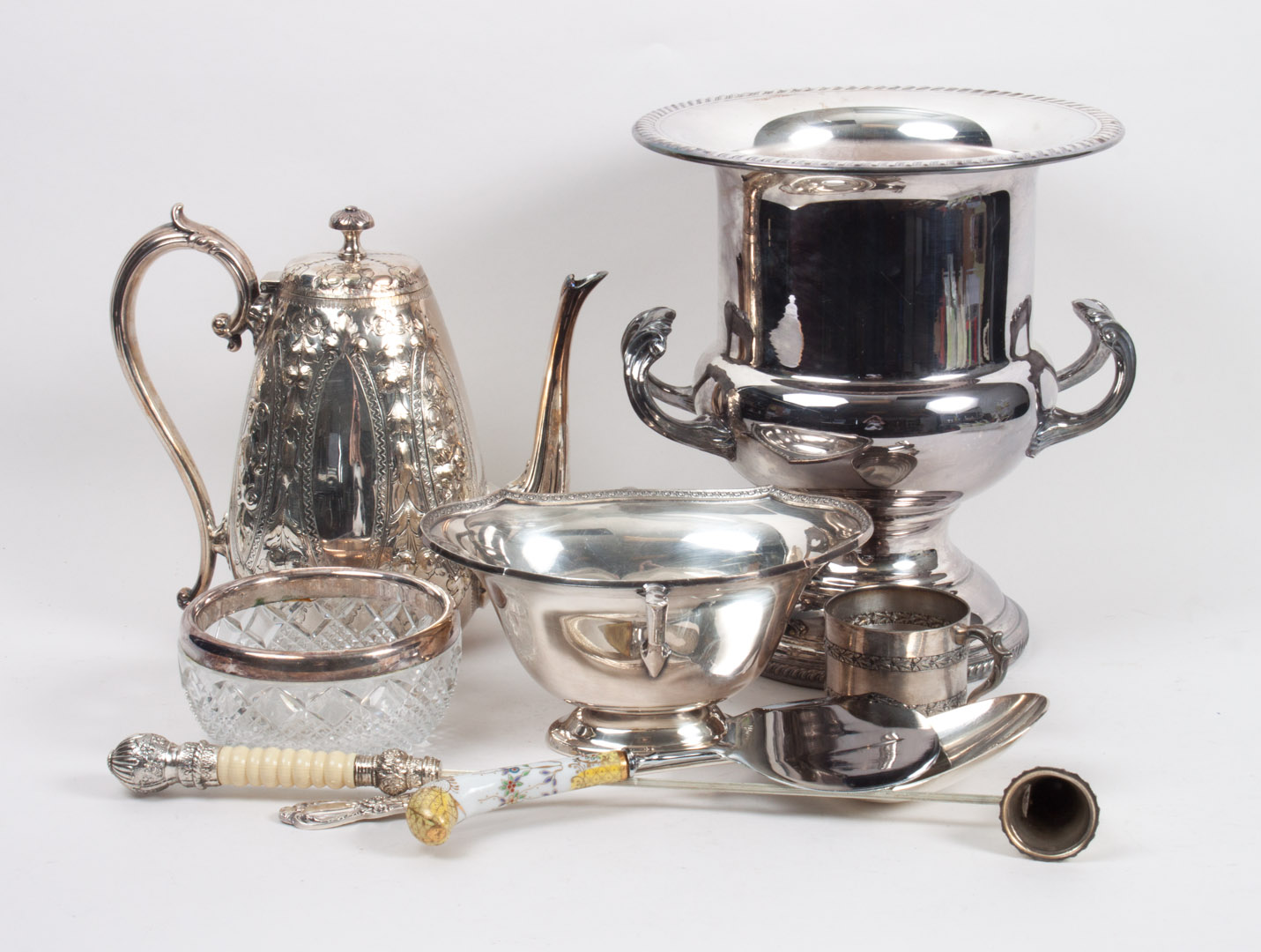 Appraisal: Large assortment of silver-plated table articles including trays serving dishes