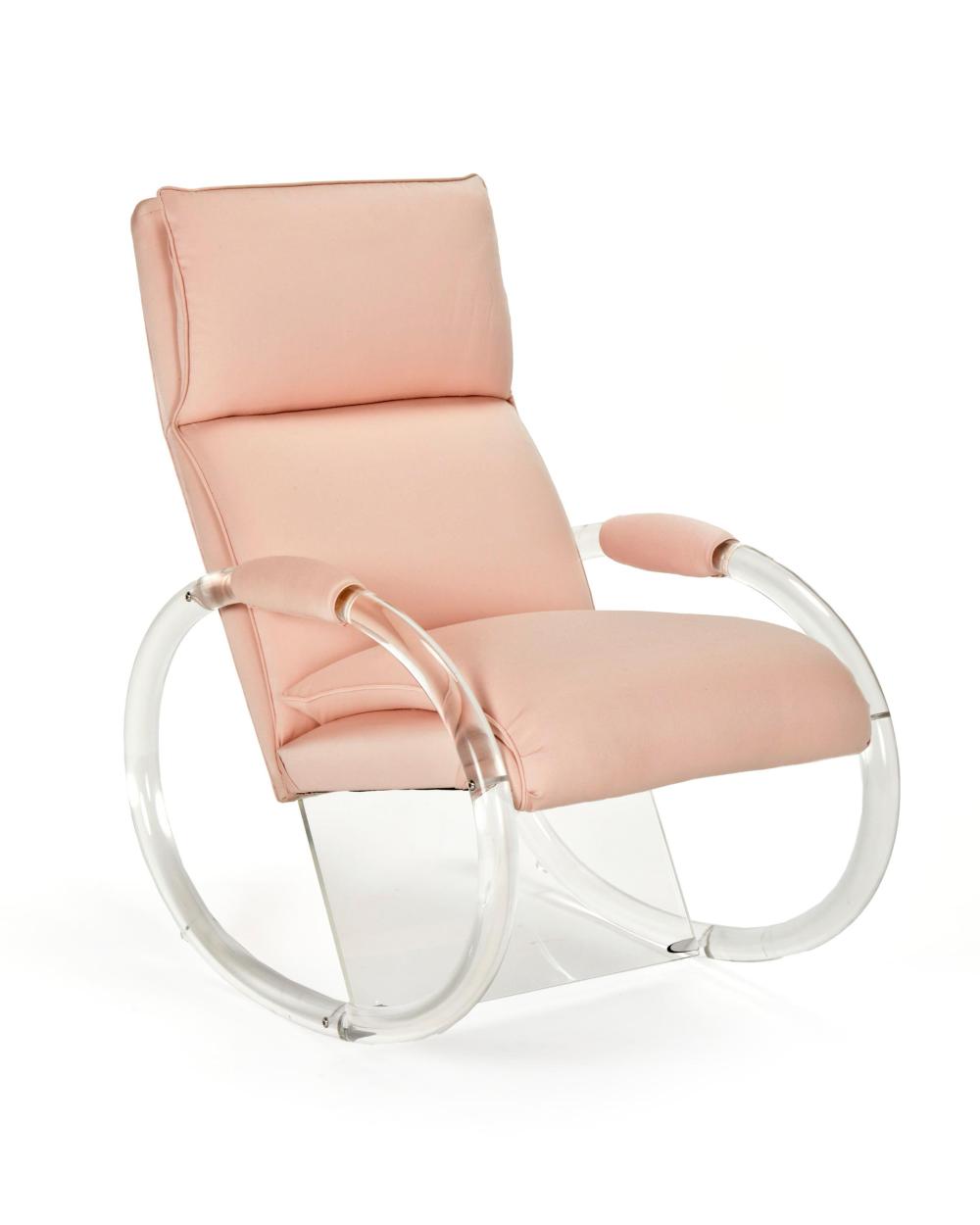 Appraisal: A contemporary Lucite rocking chair st Century With pink cotton