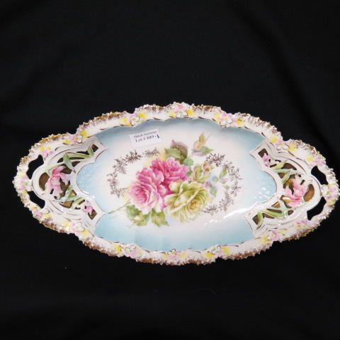 Appraisal: R S Prussia Porcelain Reticulated OvalServing Dish floral a rare