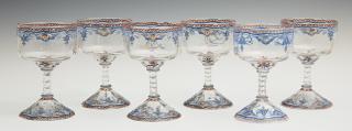 Appraisal: Set of Six Diminutive Galle Enameled Liqueur Glass Set of