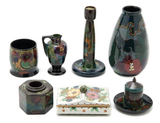 Appraisal: Group of Seven Pottery Articles Gouda comprising a candlestick small