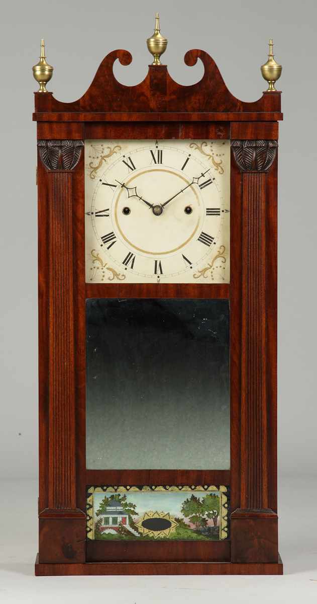 Appraisal: Ives Mirror Shelf Clock Mahogany case with fluted pilasters carved