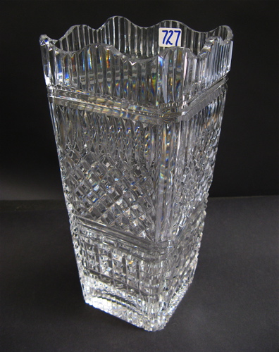 Appraisal: AN IRISH WATERFORD CUT CRYSTAL TALL FLOWER VASE square-form The