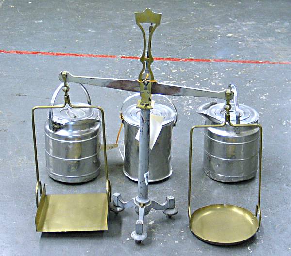 Appraisal: A French brass and iron balance scale and three aluminum