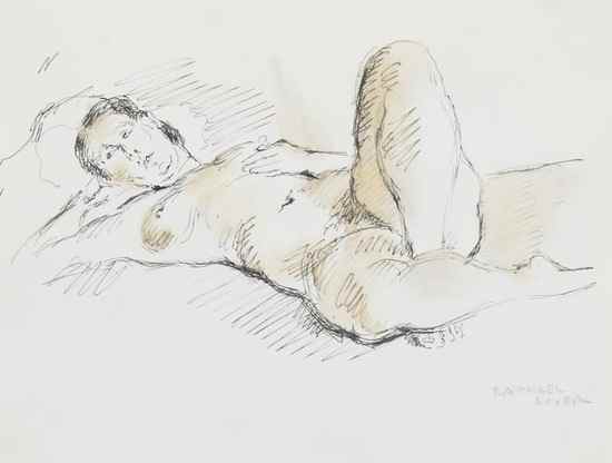 Appraisal: Raphael Soyer - Reclining nude pen and ink with wash