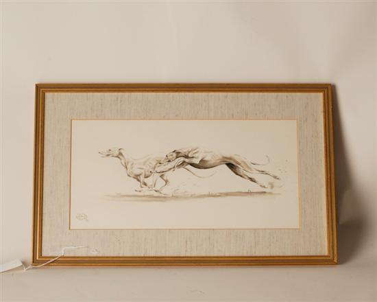 Appraisal: E L Wood Watercolor of Racing Greyhounds signed and dated