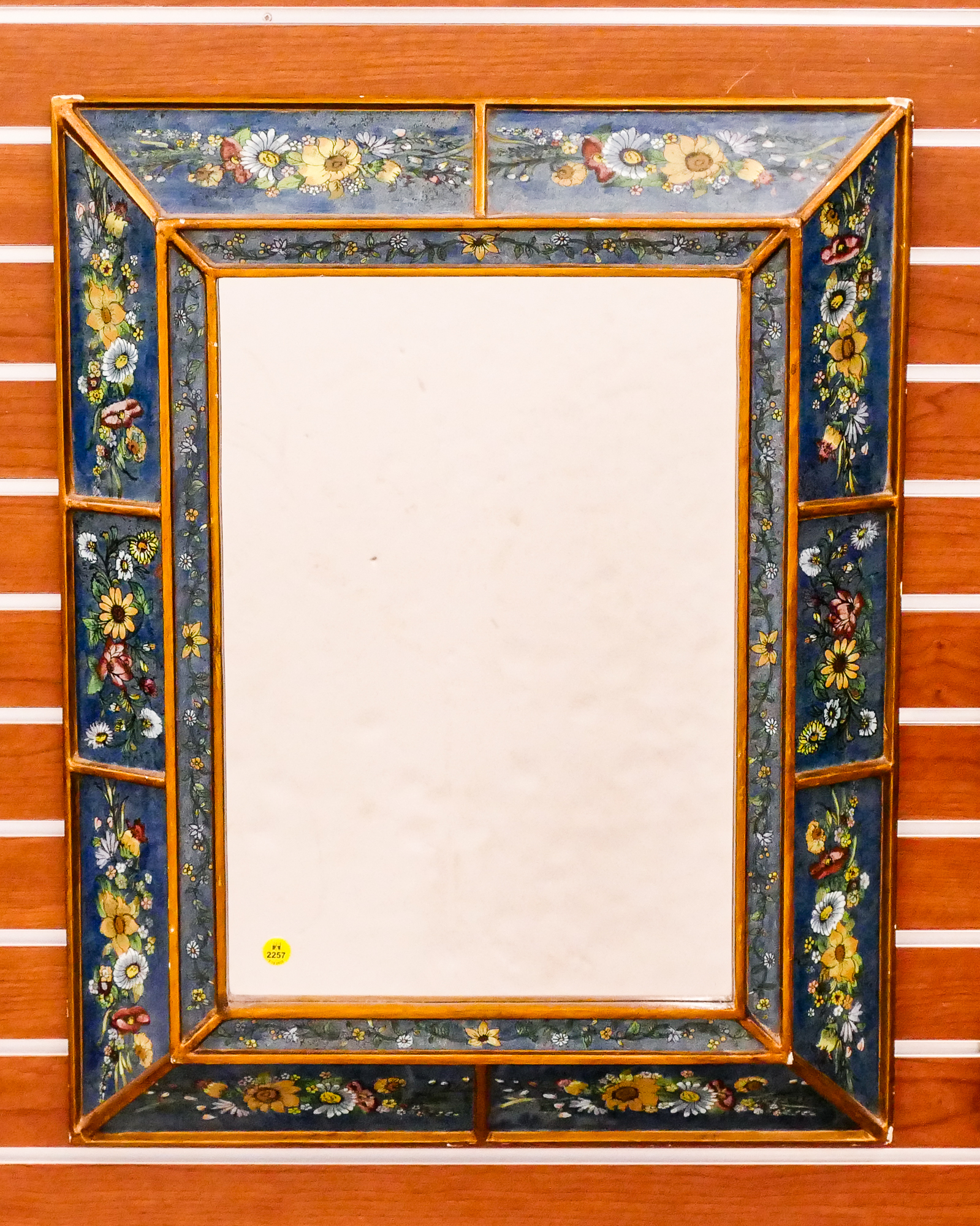 Appraisal: Gilt Reverse Painted Floral Mirror- x ''