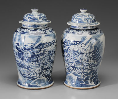 Appraisal: Pair Porcelain Lidded Jars Chinese th century blue and white