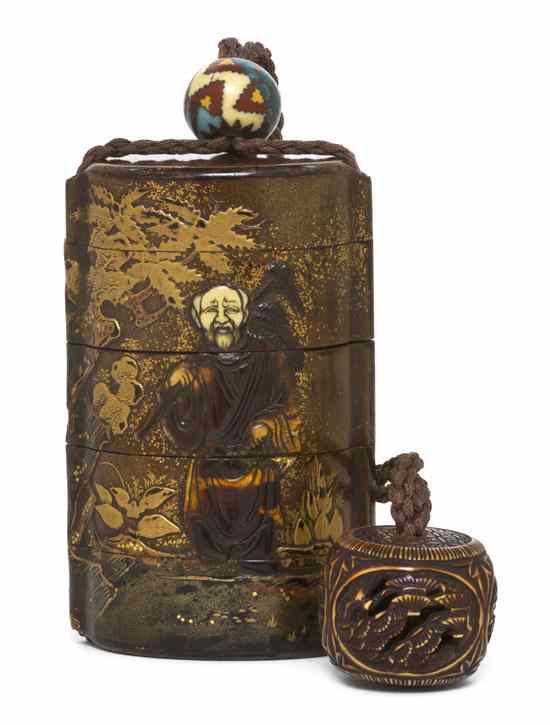 Appraisal: A Japanese Four-Case Inro having tortoise shell and ivory inlaid