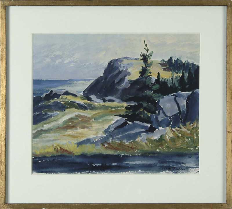 Appraisal: ALFRED RUSSEL FULLER American - MONHEGAN COASTLINE Watercolor scene shows