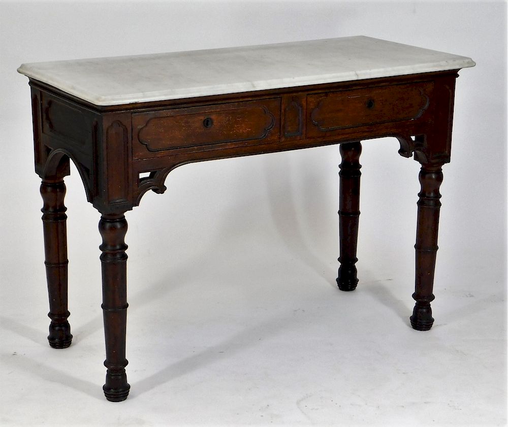 Appraisal: C American Gothic Walnut Console Table United States Late th