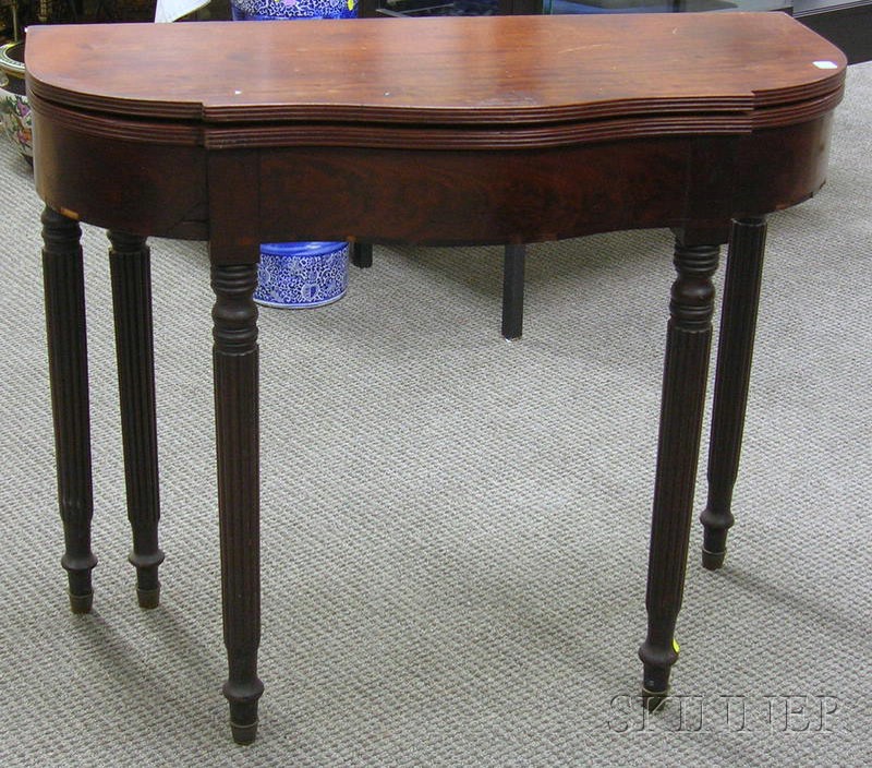 Appraisal: Late Federal Inlaid Mahogany and Mahogany Veneer D-shaped Card Table