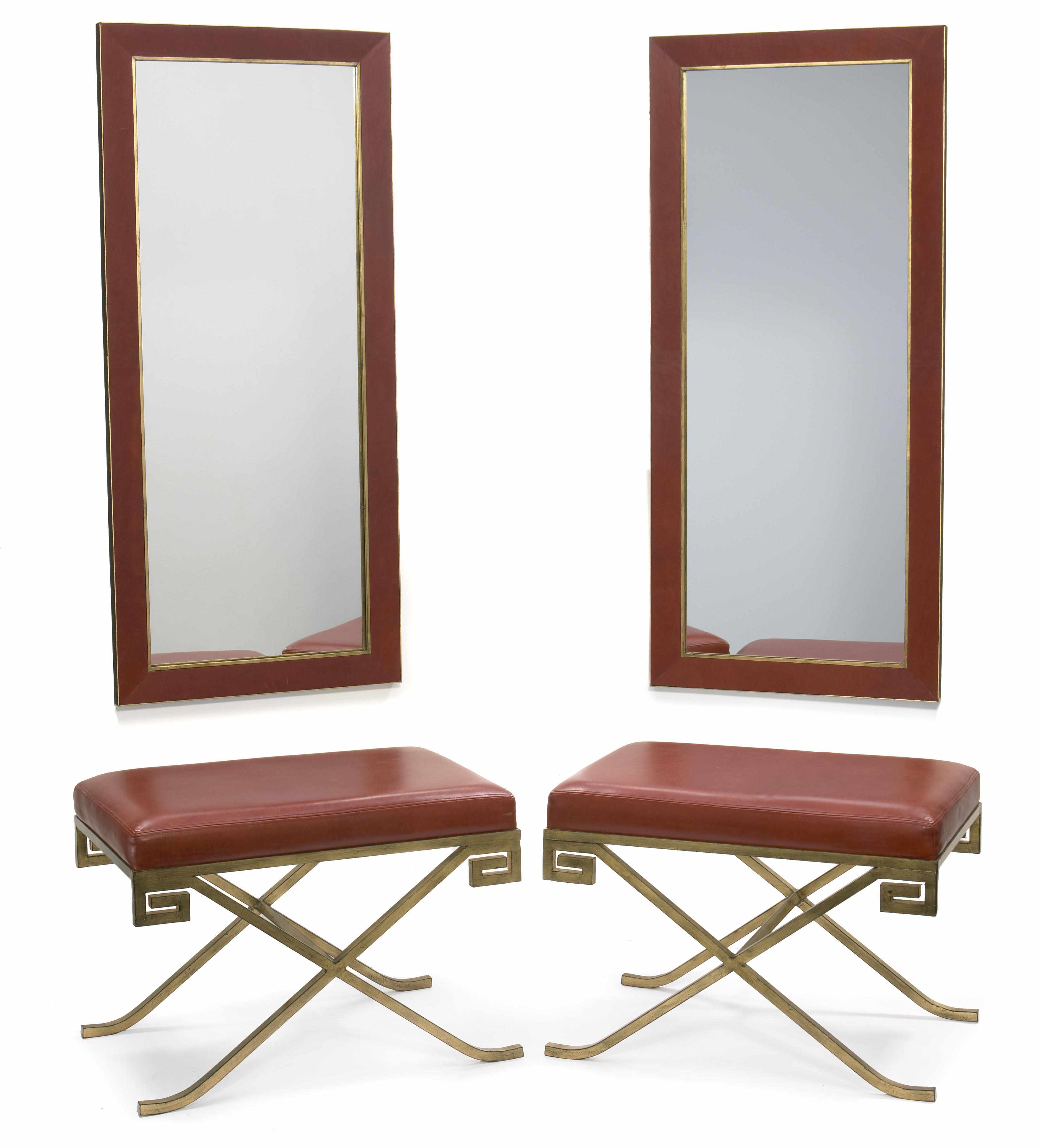 Appraisal: A pair of Garrison Rousseau leather upholstered and gilt metal