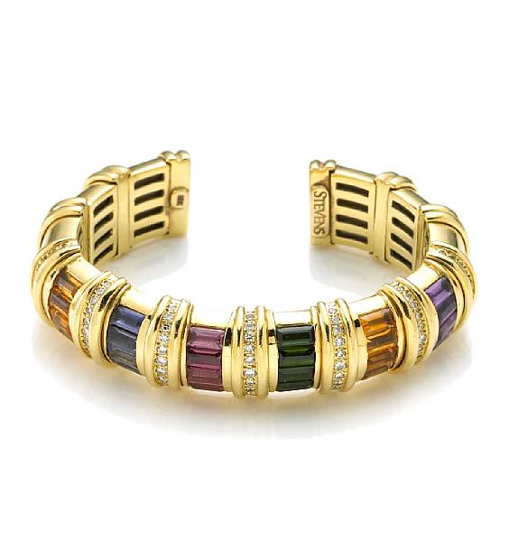 Appraisal: A diamond gem-set and eighteen karat gold bamboo style bracelet