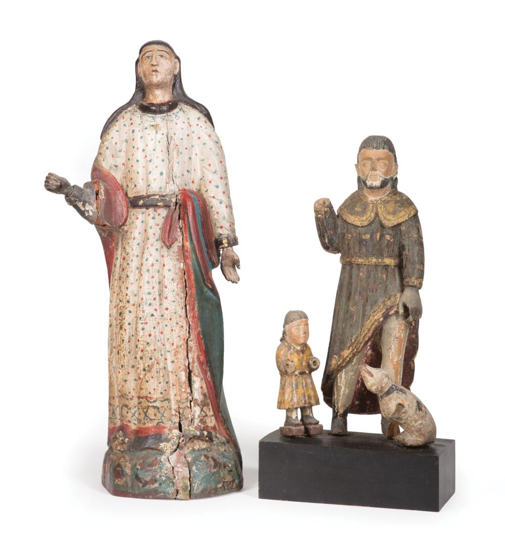 Appraisal: Two Antique Polychromed Figures of Saints incl St Roch grouped