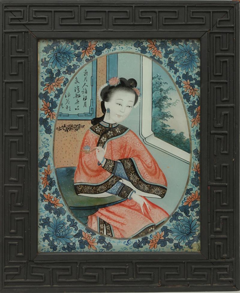 Appraisal: Two Chinese Export Reverse Paintings on Glass One with crack