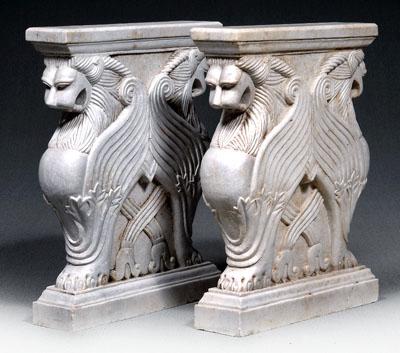 Appraisal: Pair carved marble table supports each with stylized double lions