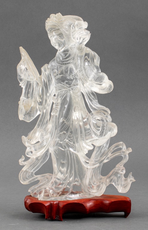 Appraisal: CHINESE ROCK CRYSTAL CARVING OF A BEAUTY Chinese rock crystal