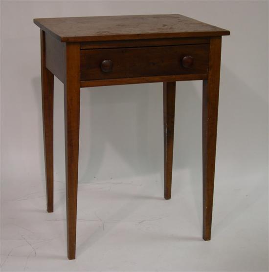 Appraisal: th C single drawer stand square tapered legs wooden pulls