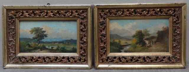 Appraisal: MONOGRAMMED Pair of Italian O C Landscapes withFigure Monogrammed A