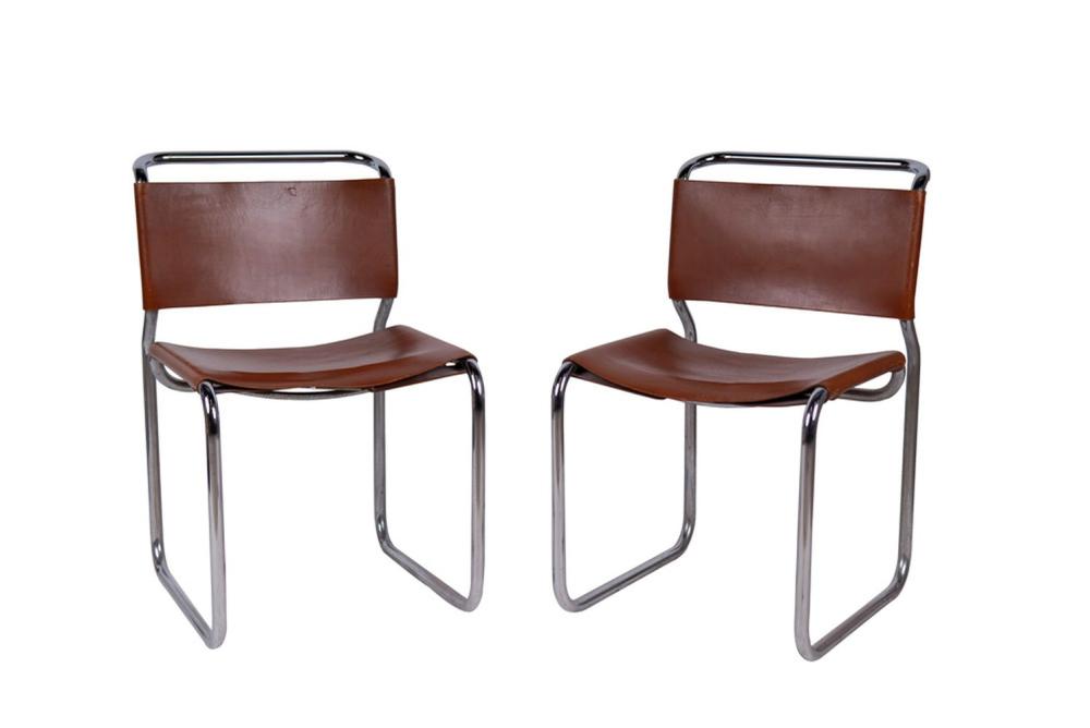 Appraisal: PAIR OF NICOS ZOGRAPHOS CHROME LEATHER CHAIRScirca condition with wear