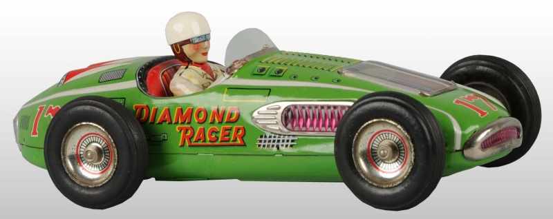 Appraisal: Tin Litho Diamond Race Car Battery-Op Toy Description Japanese Working