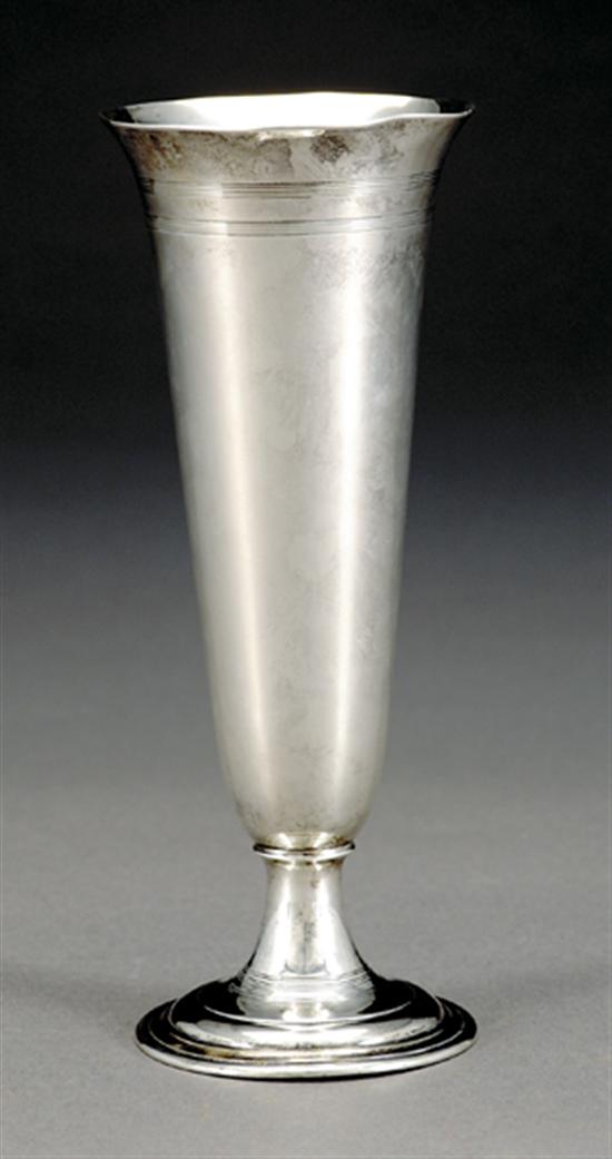 Appraisal: Tiffany Co sterling trumpet-form vase early th centurybanded rim on