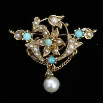 Appraisal: An Elegant Victorian Style Opal Pearl Tremblant Brooch Pendant k