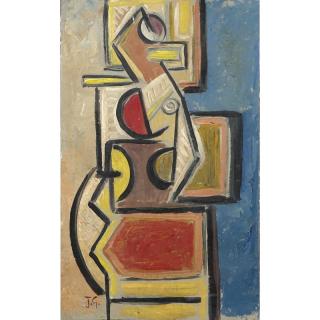 Appraisal: 's European School Oil On Card Cubist Composition 's European