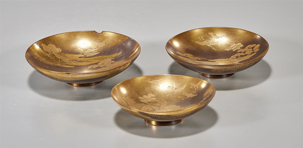 Appraisal: Three Japanese lacquer dishes each with relief to interior and