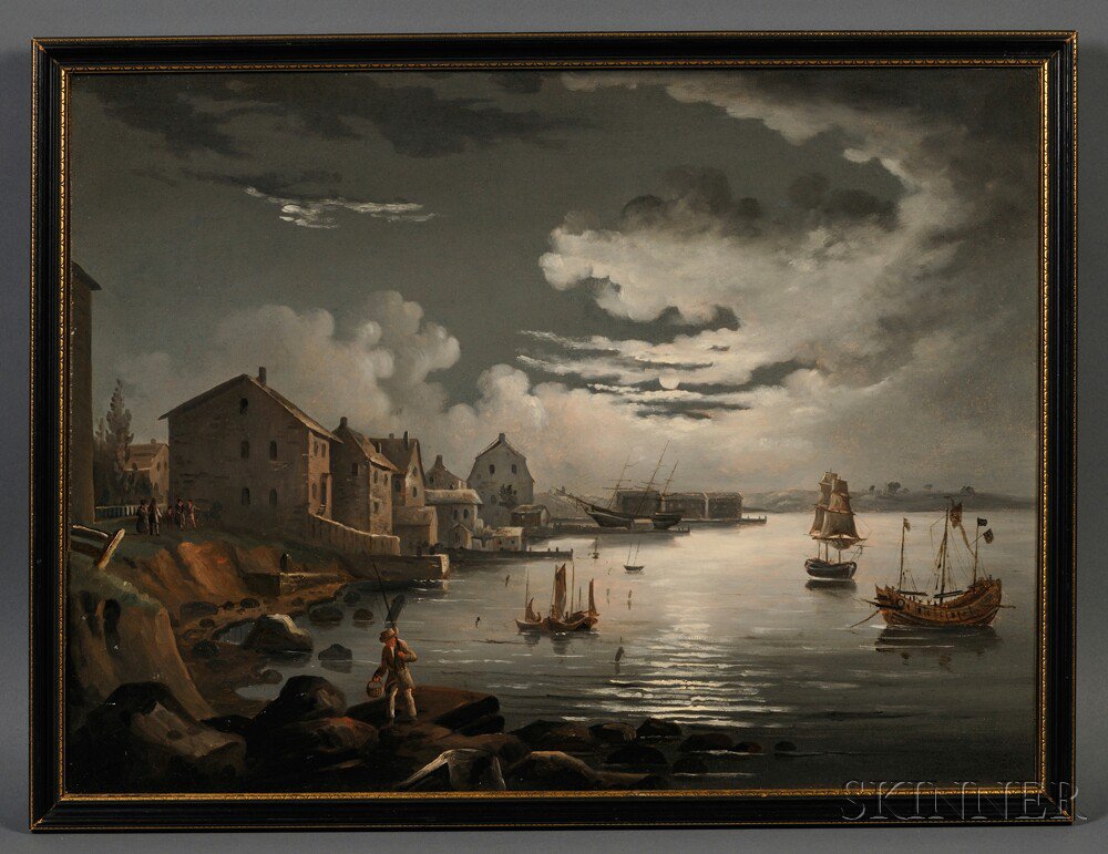 Appraisal: Possibly William Matthew Prior Massachusetts - Moonlight Over the Harbor