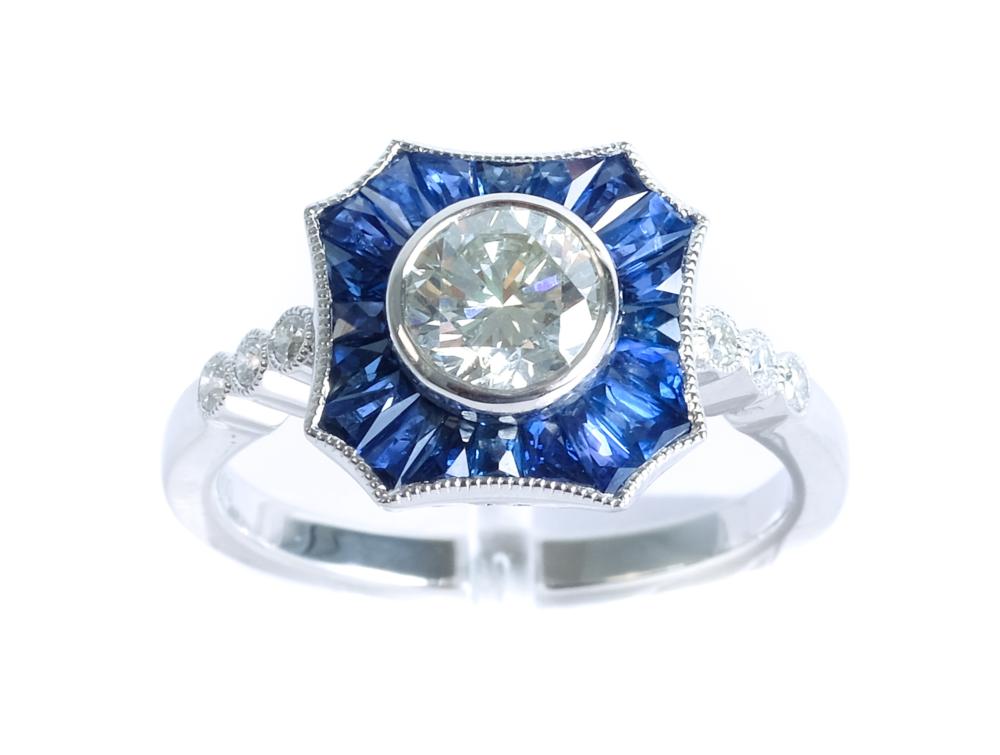 Appraisal: PLATINUM CT DIAMOND SAPPHIRE LADIES RINGVintage style octagonal shaped diamond