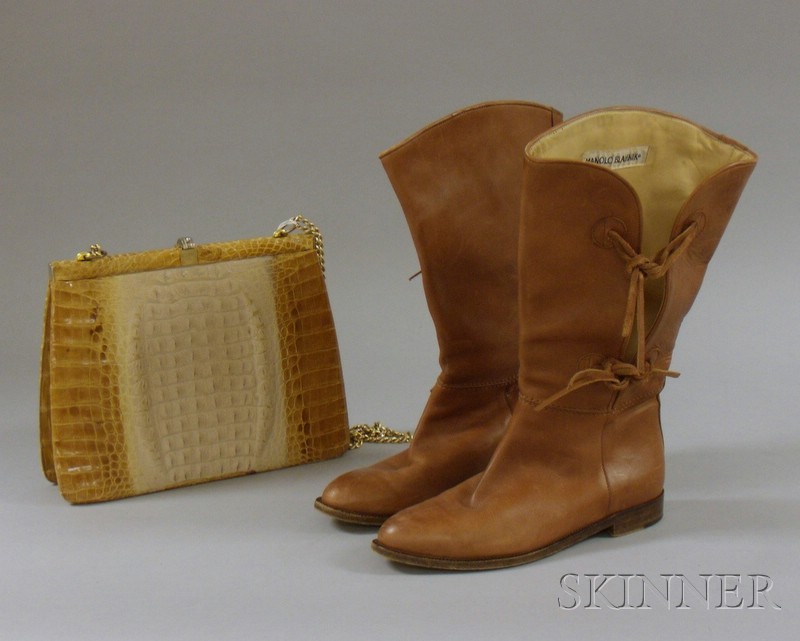 Appraisal: Pair of Vintage Manolo Blahnik Low-heeled Tan Leather Boots and