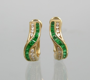 Appraisal: A Pair of Matching Diamond and Emerald Earrings k yellow