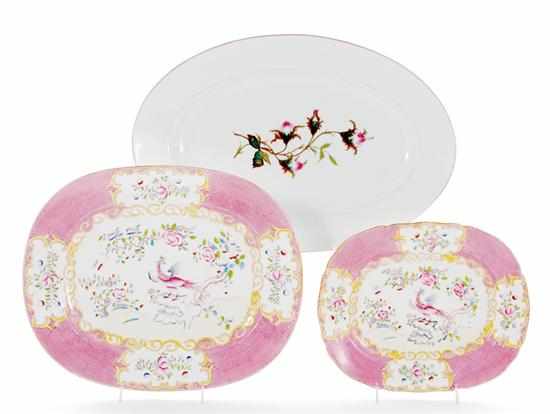 Appraisal: Minton porcelain platters and Limoges platter Pink Cockatrice pattern platters