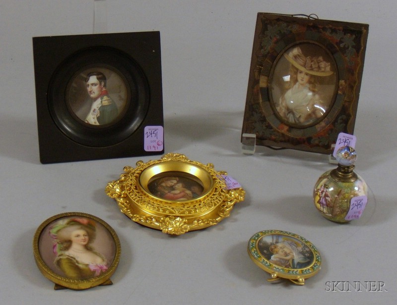 Appraisal: Five Small Items in Various Frames and a Small Enameled