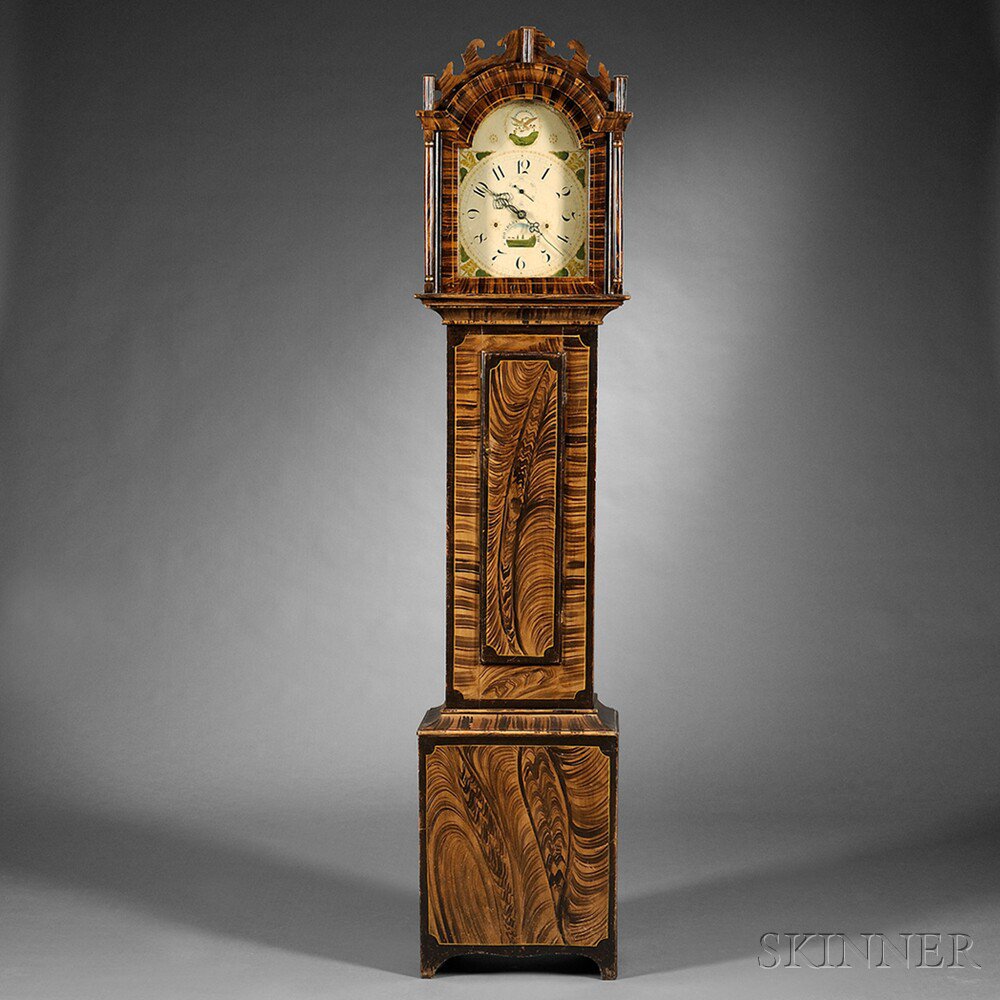 Appraisal: Paint-decorated Pine Tall Case Clock Silas Hoadley c the dial