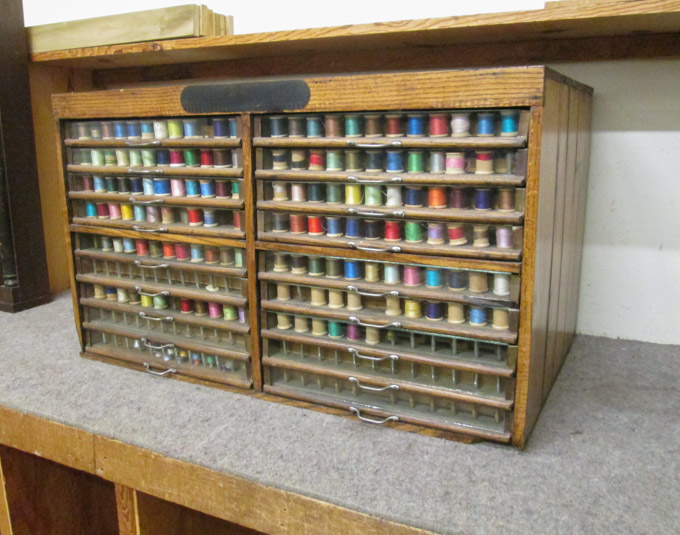 Appraisal: EIGHTEEN DRAWER OAK SPOOL CHEST WITH CONTENTS J P Coats