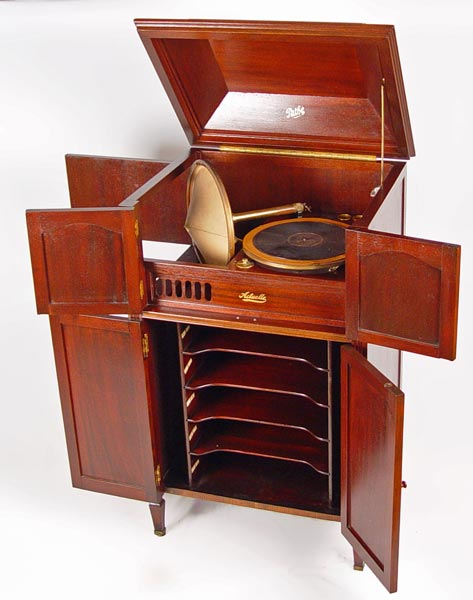 Appraisal: PATHE FRERES ACTUELLE UPRIGHT PHONOGRAPH In mahogany case Serial number