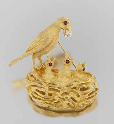 Appraisal: An Estate Bird and Nest Design Gold Brooch k yellow