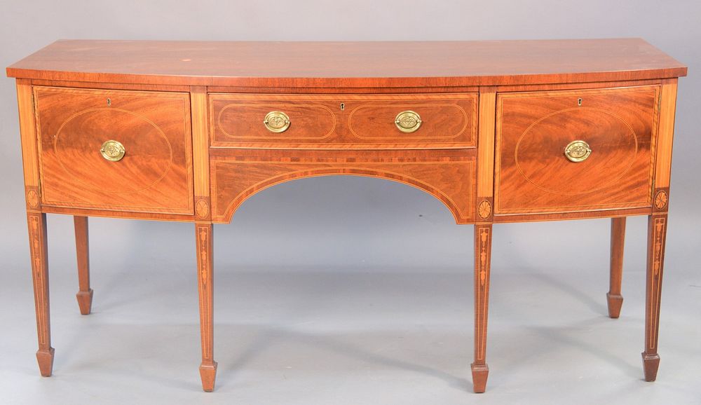 Appraisal: Baker Williamsburg Federal style mahogany sideboard panel and bellflower inlays