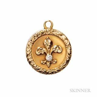 Appraisal: Antique Gold and Diamond Locket depicting a fleur-de-lis with old